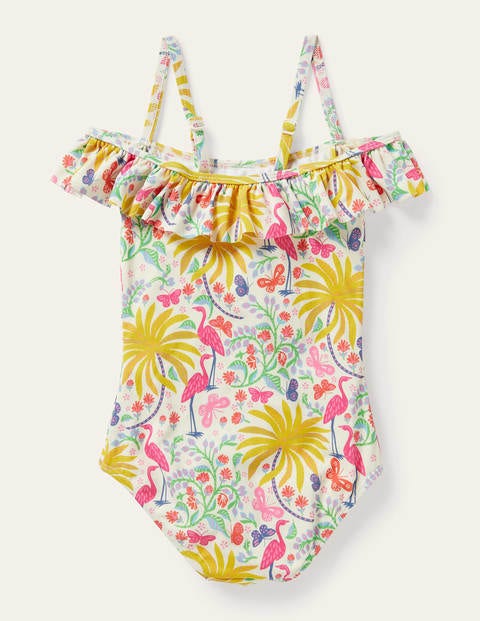 Off-Shoulder Swimsuit - Ivory Tropical Charm Off-Shoulder Swimsuit - Ivory Tropical Charm