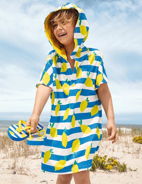 Fun Towelling Poncho - Ivory/ Moroccan Blue Lemons Fun Towelling Poncho - Ivory/ Moroccan Blue Lemons