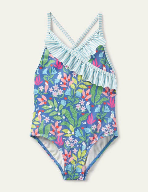 Wrap Front Swimsuit - Venice Blue Tropical Garden Wrap Front Swimsuit - Venice Blue Tropical Garden