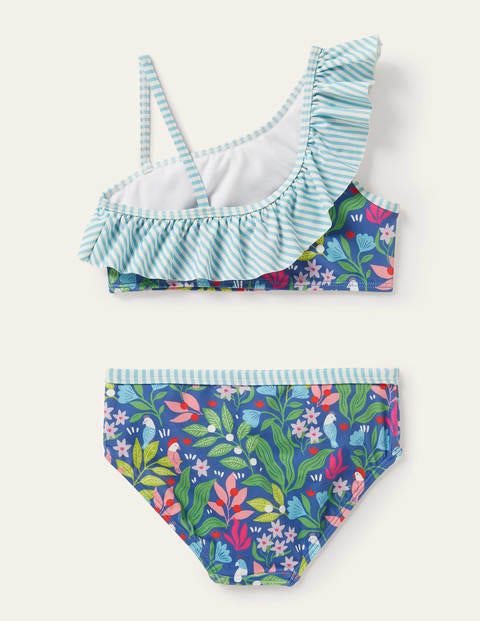 One Shoulder Frilly Bikini - Venice Blue Tropical Garden One Shoulder Frilly Bikini - Venice Blue Tropical Garden
