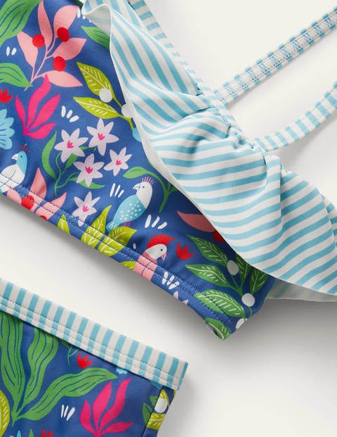 One Shoulder Frilly Bikini - Venice Blue Tropical Garden One Shoulder Frilly Bikini - Venice Blue Tropical Garden