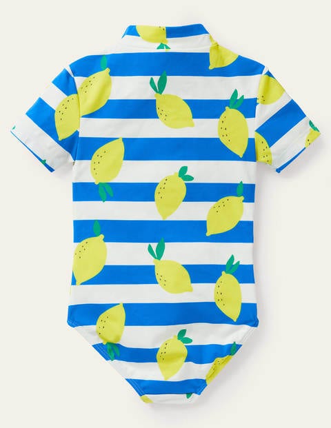 Short-sleeved Swimsuit - Ivory/ Moroccan Blue Lemons Short-sleeved Swimsuit - Ivory/ Moroccan Blue Lemons