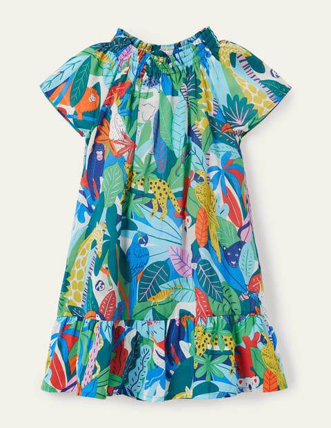 Smocked Printed Kaftan - Multi Endangered Jungle Smocked Printed Kaftan - Multi Endangered Jungle