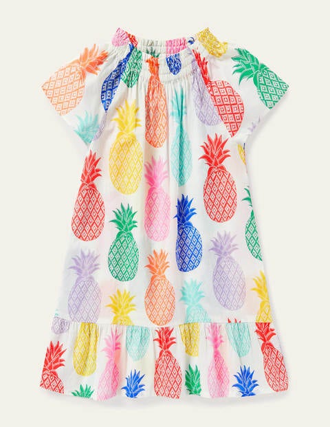 Smocked Printed Kaftan - Multi Giant Pineapple Geo Smocked Printed Kaftan - Multi Giant Pineapple Geo