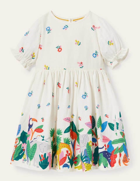Robe tissée à ourlet imprimé - Jungle ivoire Robe tissée à ourlet imprimé - Jungle ivoire