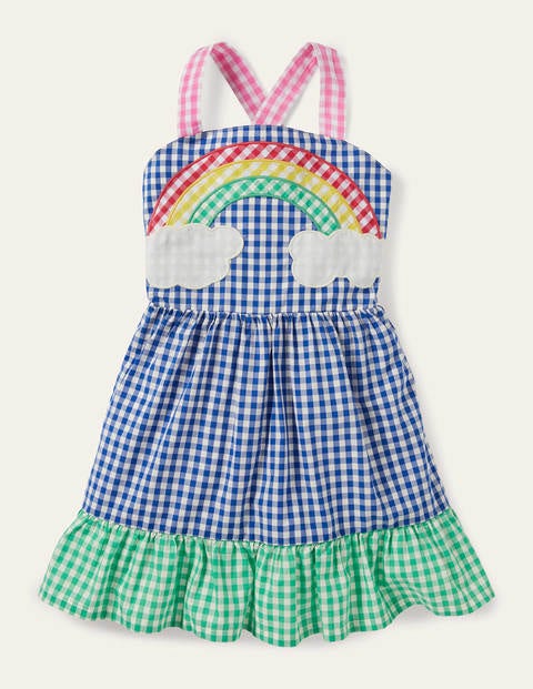 Gingham Woven Sun Dress - Multi Rainbow Scene Gingham Woven Sun Dress - Multi Rainbow Scene