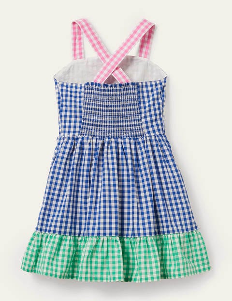 Gingham Woven Sun Dress - Multi Rainbow Scene Gingham Woven Sun Dress - Multi Rainbow Scene