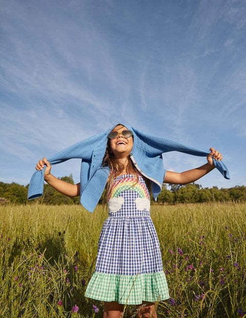 Gingham Woven Sun Dress - Multi Rainbow Scene Gingham Woven Sun Dress - Multi Rainbow Scene