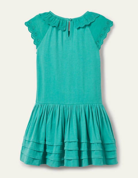 Broderie Detail Jersey Dress - Dark Turquoise Green Broderie Detail Jersey Dress - Dark Turquoise Green