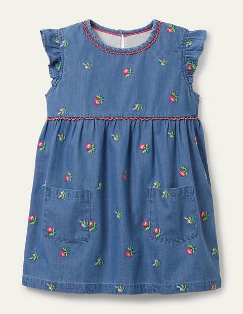 Embroidered Woven Tunic - Chambray Flowers Embroidered Woven Tunic - Chambray Flowers