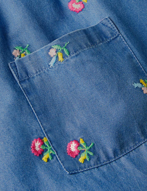Embroidered Woven Tunic - Chambray Flowers Embroidered Woven Tunic - Chambray Flowers