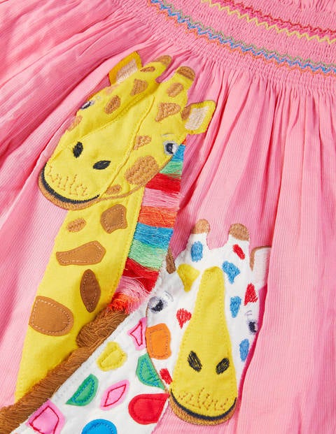 Fun Appliqué Sun Dress - Plum Blossom Pink Giraffe Fun Appliqué Sun Dress - Plum Blossom Pink Giraffe