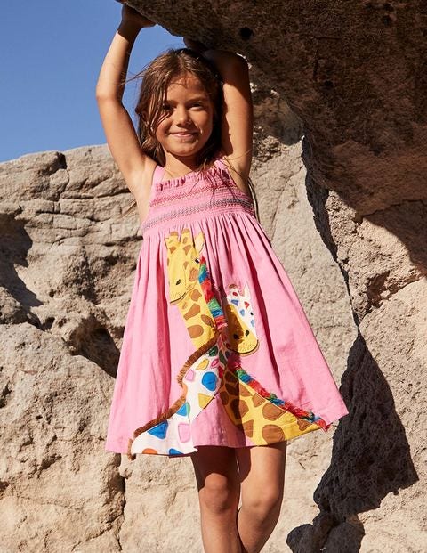 Fun Appliqué Sun Dress - Plum Blossom Pink Giraffe Fun Appliqué Sun Dress - Plum Blossom Pink Giraffe