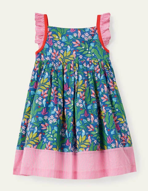 Frill Strap Dress - Venice Blue Tropical Garden Frill Strap Dress - Venice Blue Tropical Garden