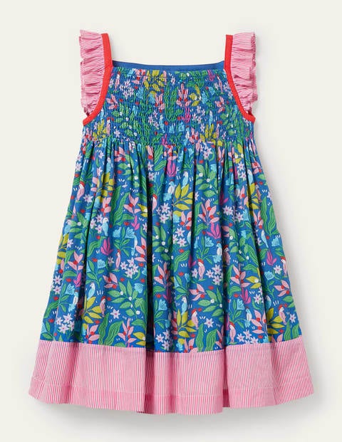Frill Strap Dress - Venice Blue Tropical Garden Frill Strap Dress - Venice Blue Tropical Garden