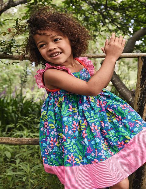 Frill Strap Dress - Venice Blue Tropical Garden Frill Strap Dress - Venice Blue Tropical Garden