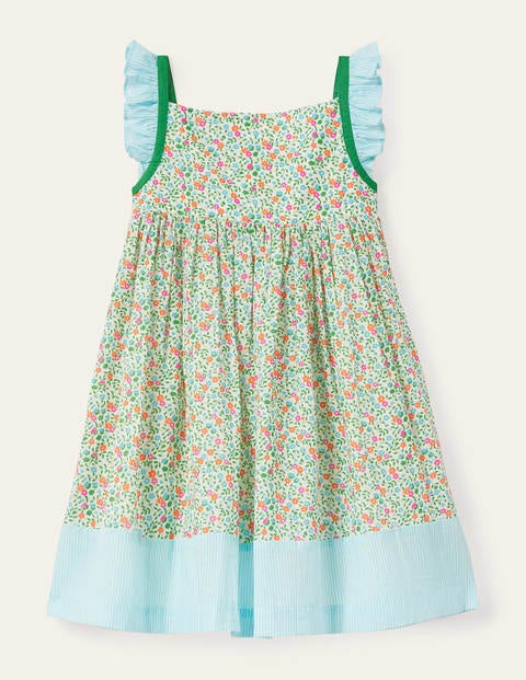 Frill Strap Dress - Ivory Forget-Me-Not Floral Frill Strap Dress - Ivory Forget-Me-Not Floral