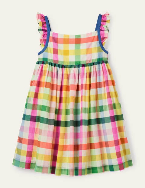 Frill Strap Dress - Multi Rainbow Gingham Frill Strap Dress - Multi Rainbow Gingham