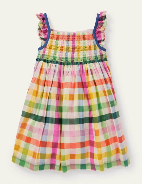 Frill Strap Dress - Multi Rainbow Gingham Frill Strap Dress - Multi Rainbow Gingham