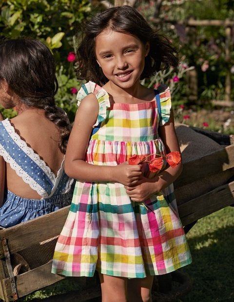 Frill Strap Dress - Multi Rainbow Gingham Frill Strap Dress - Multi Rainbow Gingham