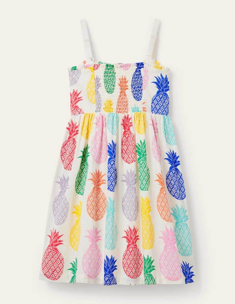 Sommerkleid mit durchgängiger Knopfleiste - Naturweiß/Bunt, Riesige Ananas Sommerkleid mit durchgängiger Knopfleiste - Naturweiß/Bunt, Riesige Ananas