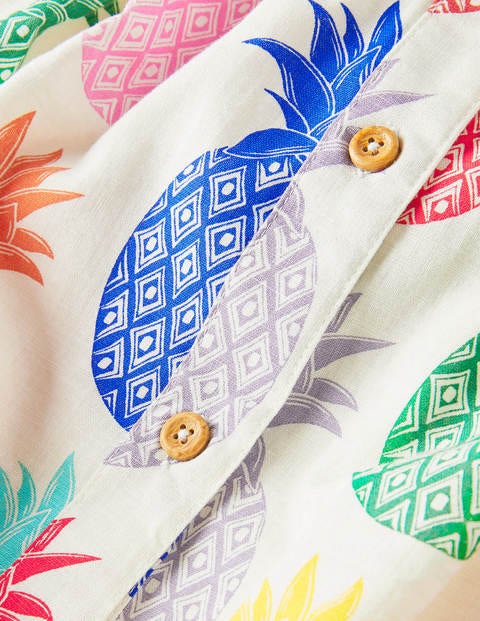 Sommerkleid mit durchgängiger Knopfleiste - Naturweiß/Bunt, Riesige Ananas Sommerkleid mit durchgängiger Knopfleiste - Naturweiß/Bunt, Riesige Ananas