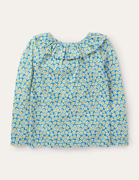 Jerseyoberteil mit Rüschenausschnitt - Marokkoblau, Gänseblümchenmuster Jerseyoberteil mit Rüschenausschnitt - Marokkoblau, Gänseblümchenmuster