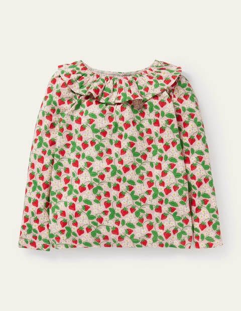 Ruffle Neck Jersey Top - Boto Pink Strawberry Ditsy Ruffle Neck Jersey Top - Boto Pink Strawberry Ditsy