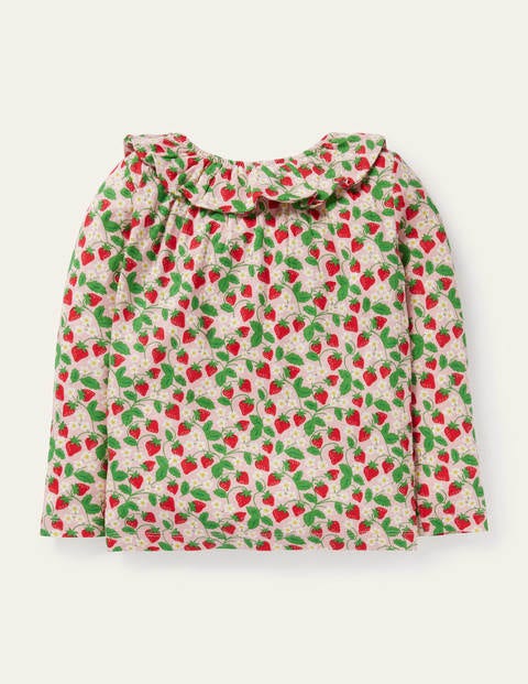 Ruffle Neck Jersey Top - Boto Pink Strawberry Ditsy Ruffle Neck Jersey Top - Boto Pink Strawberry Ditsy