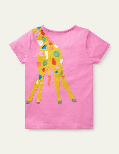 Appliqué Front & Back T-shirt - Plum Blossom Pink Giraffe