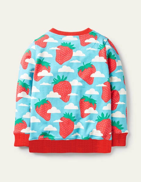 Retro Printed Sweatshirt - Aqua Blue Strawberry Sky Retro Printed Sweatshirt - Aqua Blue Strawberry Sky