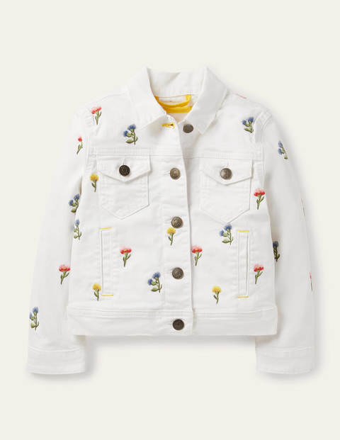 Denim Jacket - White Embroidered Flowers Denim Jacket - White Embroidered Flowers