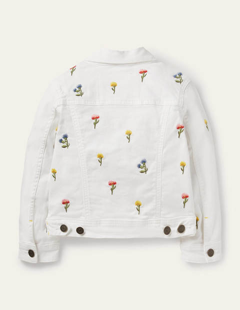 Denim Jacket - White Embroidered Flowers Denim Jacket - White Embroidered Flowers