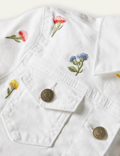 Denim Jacket - White Embroidered Flowers Denim Jacket - White Embroidered Flowers