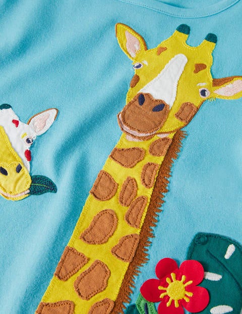 T-Shirt mit Safari-Applikation - Wasserblau, Giraffe T-Shirt mit Safari-Applikation - Wasserblau, Giraffe