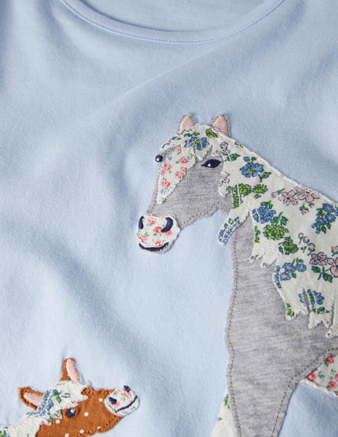 Appliqué Hotchpotch T-shirt - Provence Blue Horses Appliqué Hotchpotch T-shirt - Provence Blue Horses