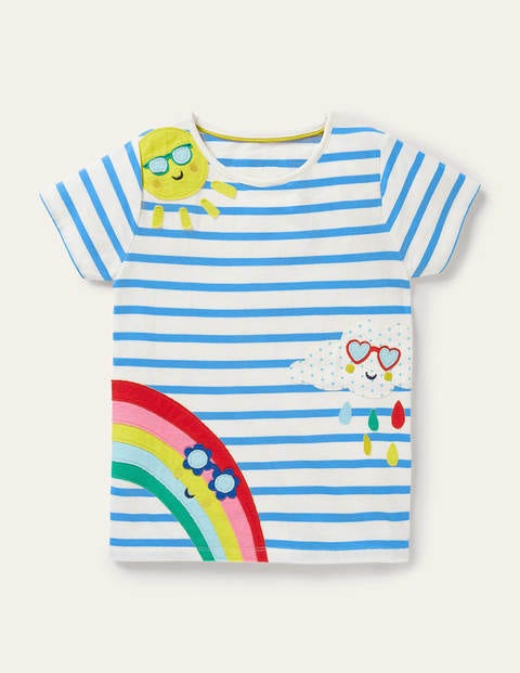Gestreiftes T-Shirt mit Applikation - Ivory/ Moroccan Blue Weather Gestreiftes T-Shirt mit Applikation - Ivory/ Moroccan Blue Weather