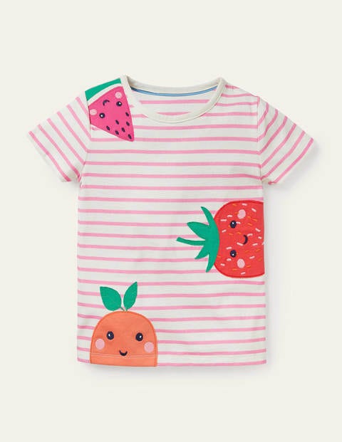 Stripy Appliqué T-shirt - Ivory/ Pink Lemonade Fruits Stripy Appliqué T-shirt - Ivory/ Pink Lemonade Fruits