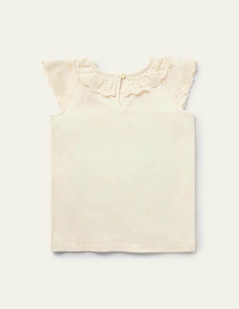 Broderie Detail Jersey Top - Ivory