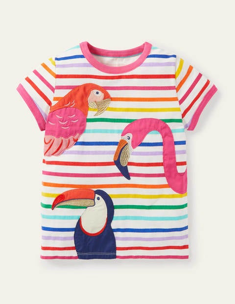 Animal Appliqué T-shirt - Multi Tropical Birds