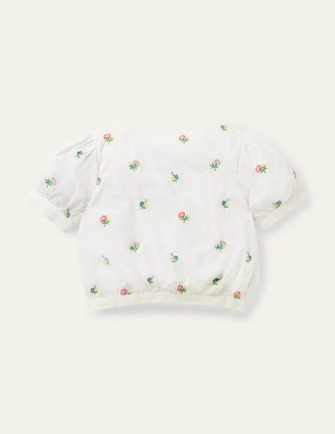 Puff Sleeve Embroidered Top - Ivory Floral