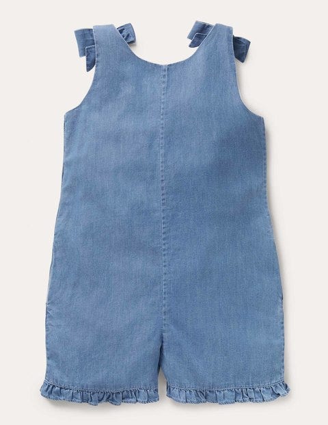 Tie Shoulder Frill Playsuit - Chambray Flamingo Tie Shoulder Frill Playsuit - Chambray Flamingo