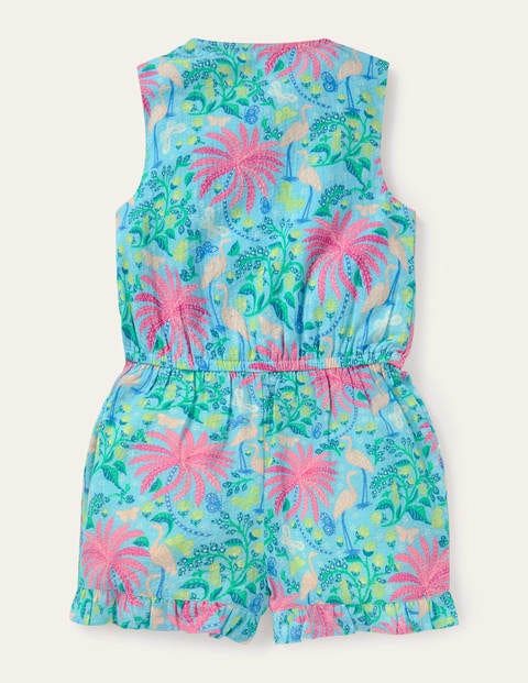 Button-through Woven Romper - Aqua Blue Tropical Charm Button-through Woven Romper - Aqua Blue Tropical Charm