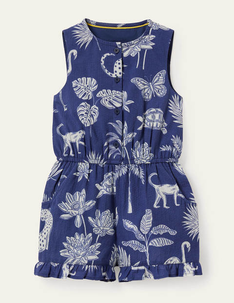 Button-through Woven Playsuit - Starboard Blue Botanical Button-through Woven Playsuit - Starboard Blue Botanical