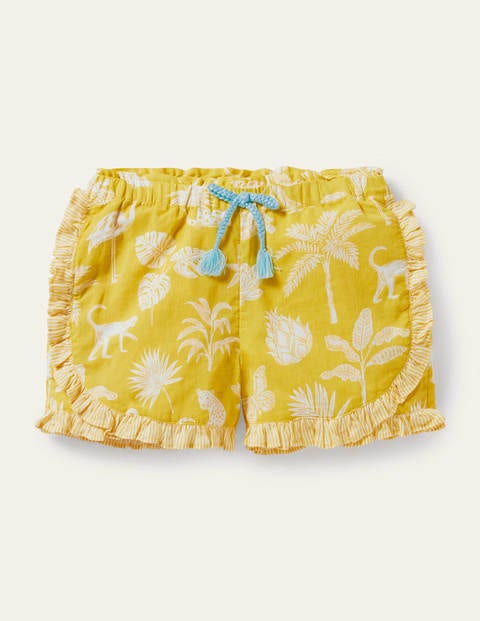Shorts mit Mustermix und Rüschen - Maisgelb, Botanikmuster Shorts mit Mustermix und Rüschen - Maisgelb, Botanikmuster