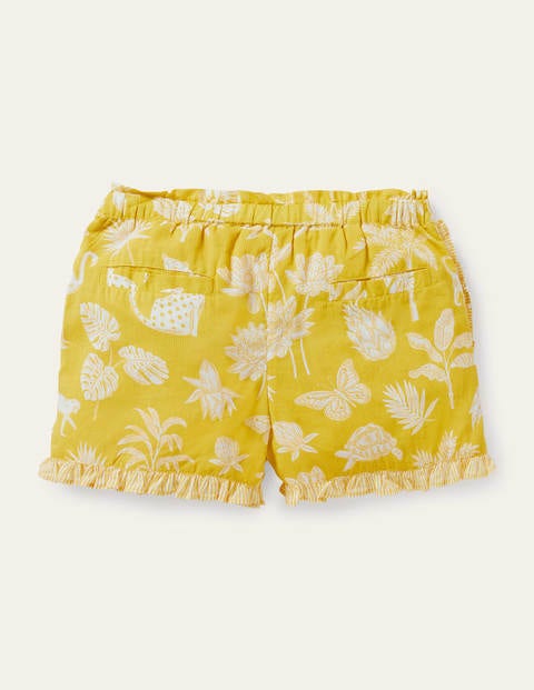 Shorts mit Mustermix und Rüschen - Maisgelb, Botanikmuster Shorts mit Mustermix und Rüschen - Maisgelb, Botanikmuster