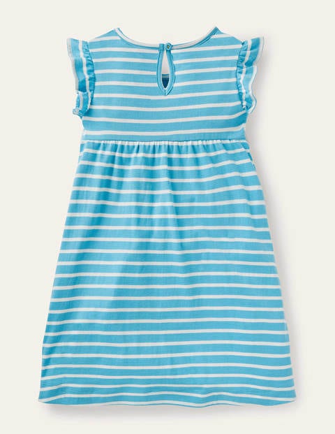 Frill Sleeve Appliqué Dress - Aqua Blue/ Ivory Animals Frill Sleeve Appliqué Dress - Aqua Blue/ Ivory Animals