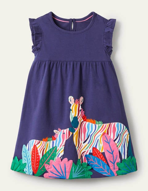 Frill Sleeve Appliqué Dress - Starboard Blue Zebra Frill Sleeve Appliqué Dress - Starboard Blue Zebra