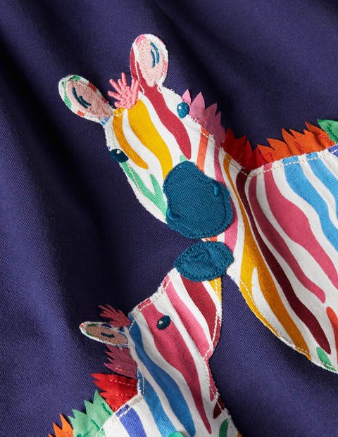 Frill Sleeve Appliqué Dress - Starboard Blue Zebra Frill Sleeve Appliqué Dress - Starboard Blue Zebra