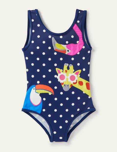 Fun Appliqué Swimsuit - Navy Spot Peeping Animals Fun Appliqué Swimsuit - Navy Spot Peeping Animals